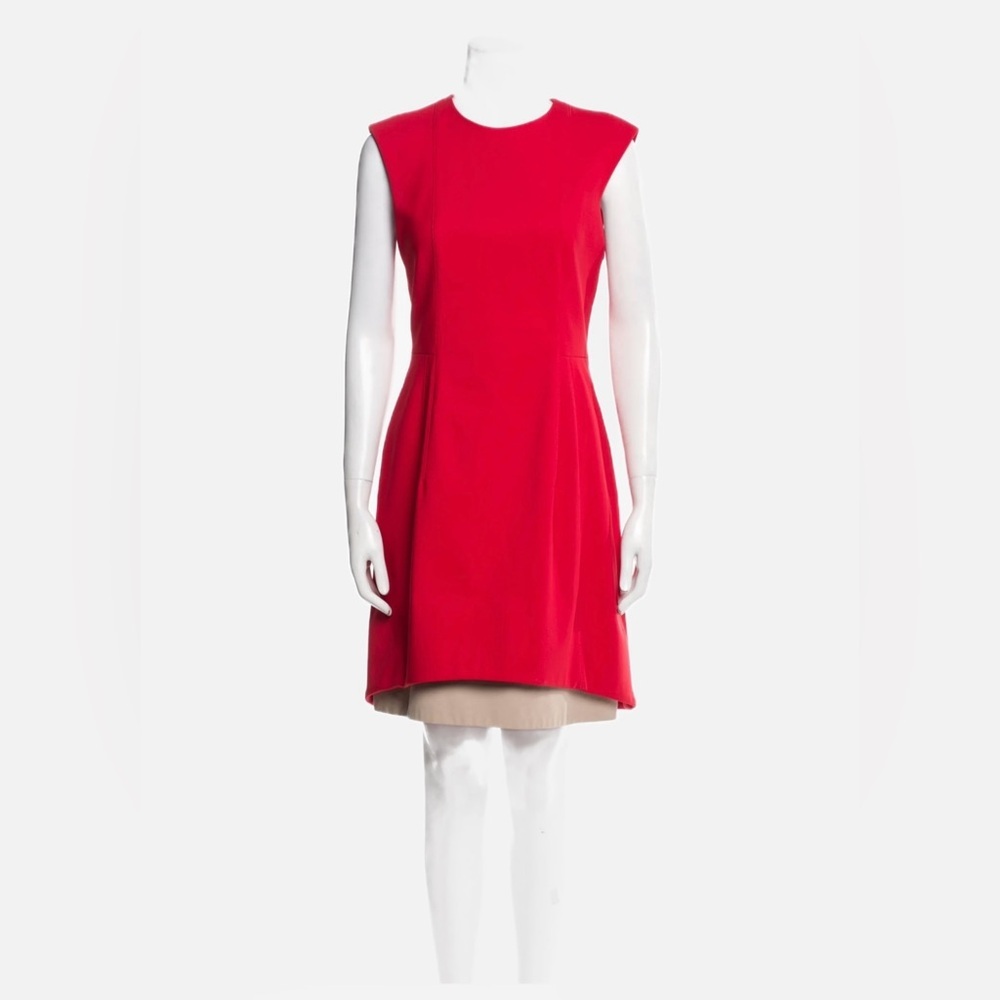 Akris Punto - Chic Red Sleeveless Dress w Champagne Peekaboo- size 6 - Like New